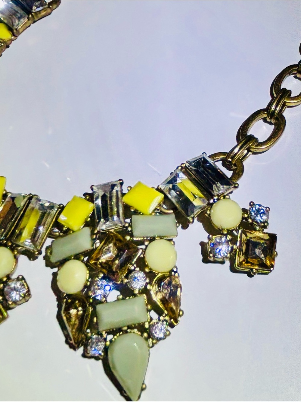 J. Crew Sage & Citrine Jeweled Bib Statement Necklace Vintage 2010s Brûlée